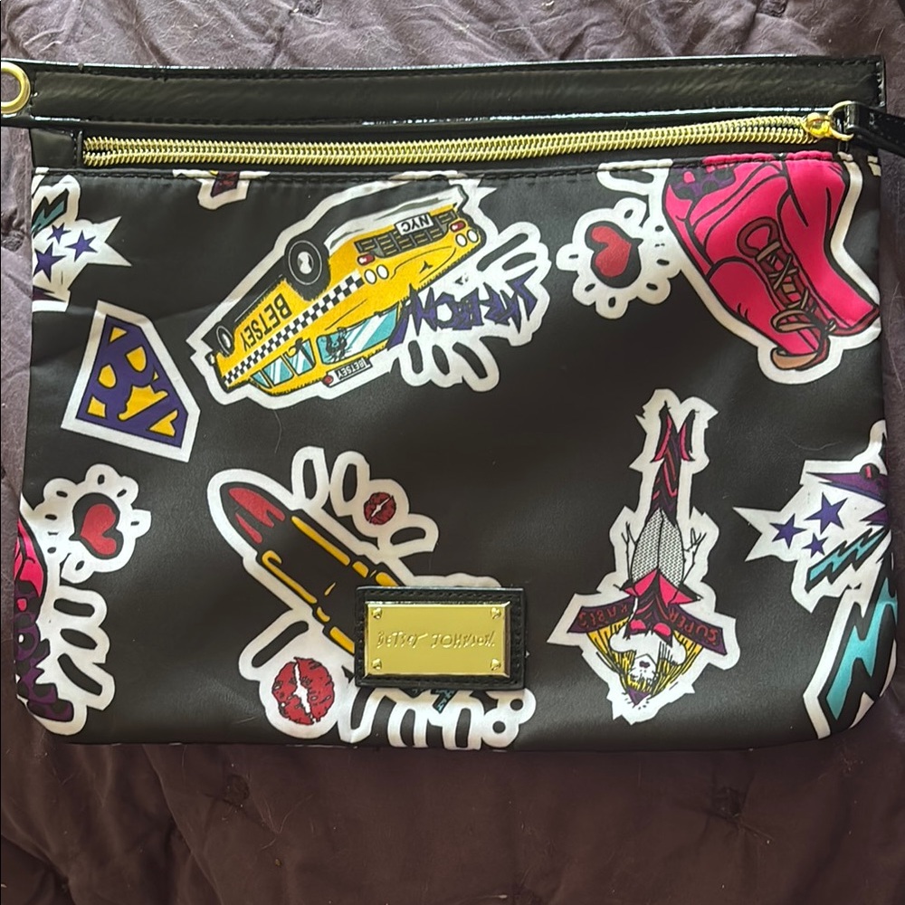Betsey Johnson Black Multi-Color Graphic Crossbody Bag - Picture 5 of 12